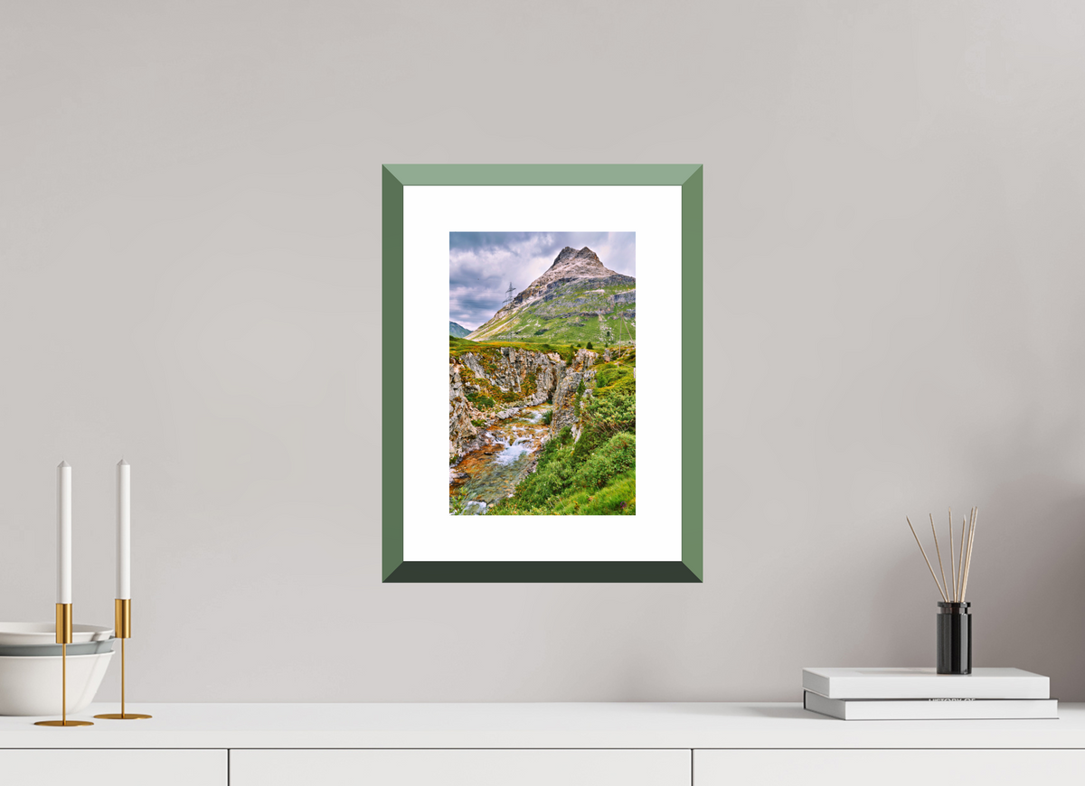 20 x 30 cm, Alu dibond, Rahmen grün, 5cm weissrand Diavolezza 10