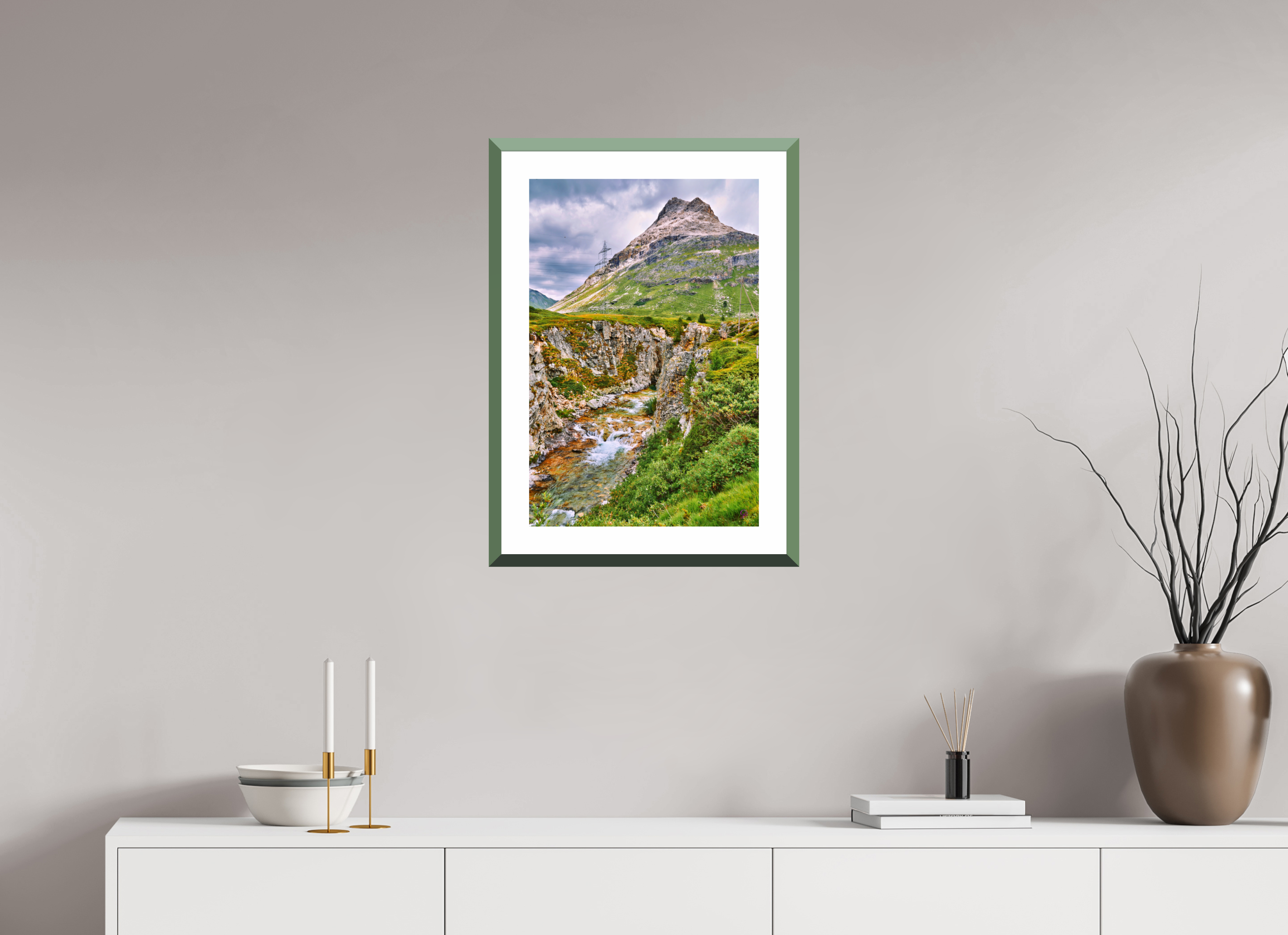 40 x 60 cm, Alu dibond, Rahmen grün, 5cm weissrand Diavolezza 10