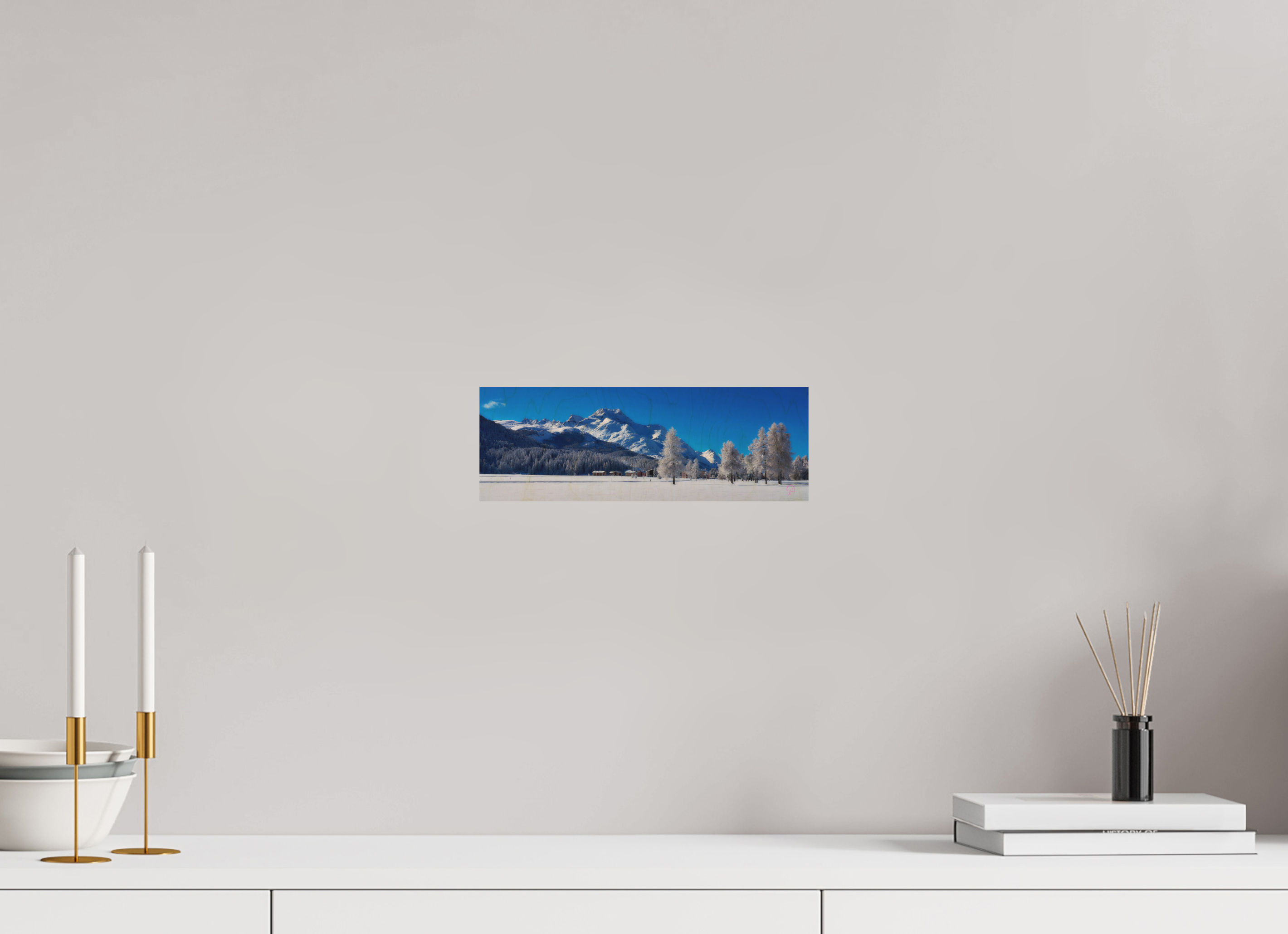 28.8 x 10 cm, Druck auf Holz Sils Panorama 33