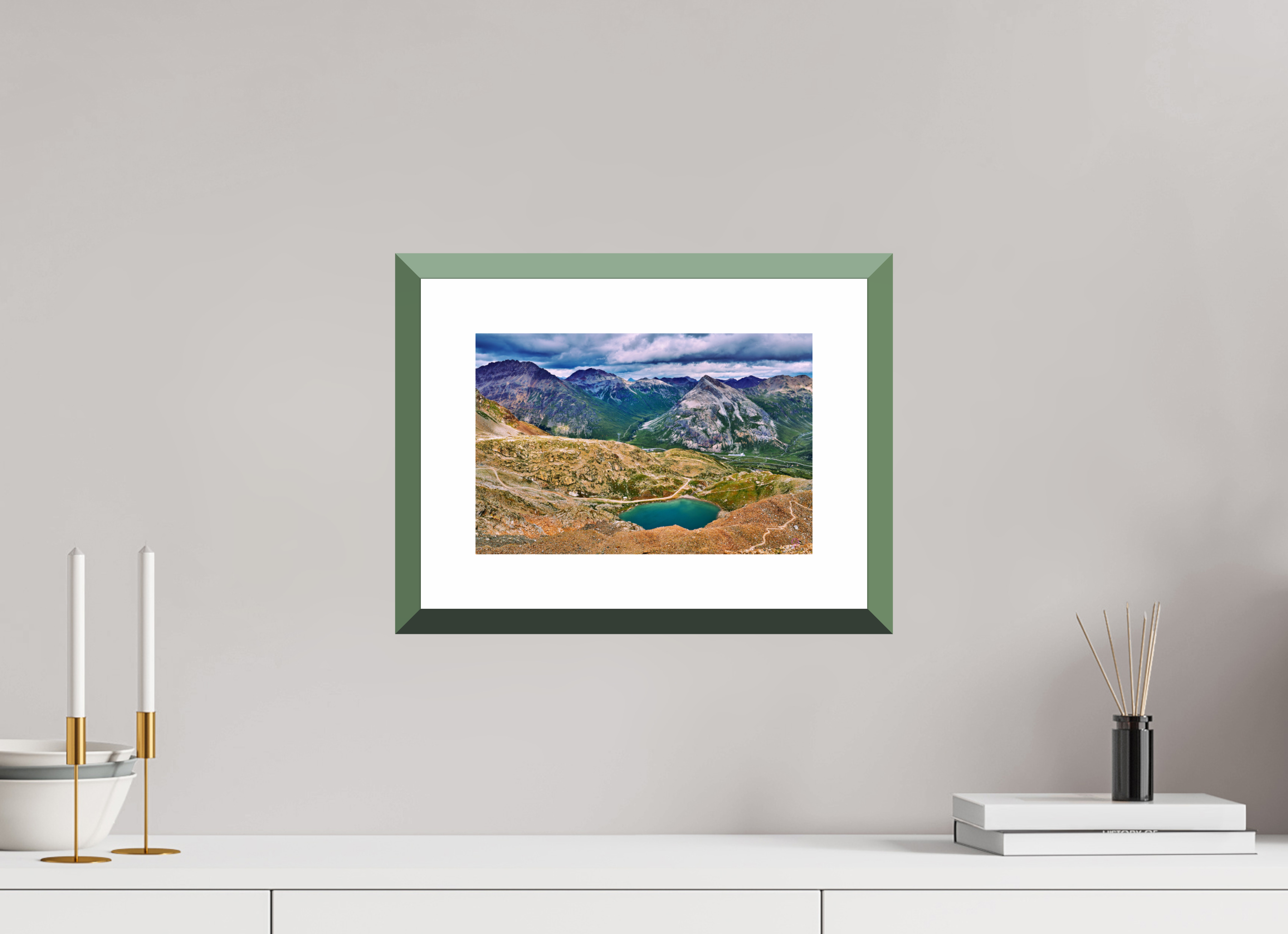 30 x 20 cm, Alu dibond, Rahmen grün, 5cm weissrand Diavolezza 6