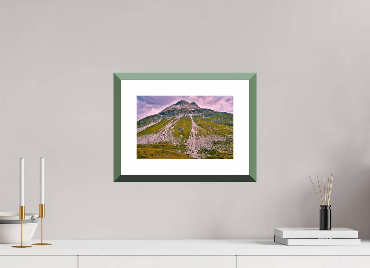 30 x 20 cm, Alu dibond, Rahmen grün, 5cm weissrand Diavolezza 1