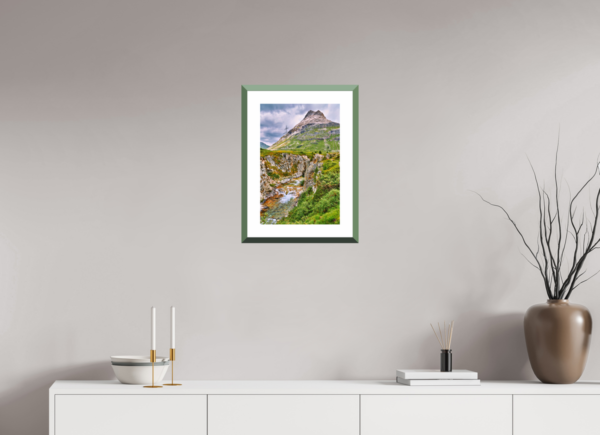 30 x 45 cm, Alu dibond, Rahmen grün, 5cm weissrand Diavolezza 10