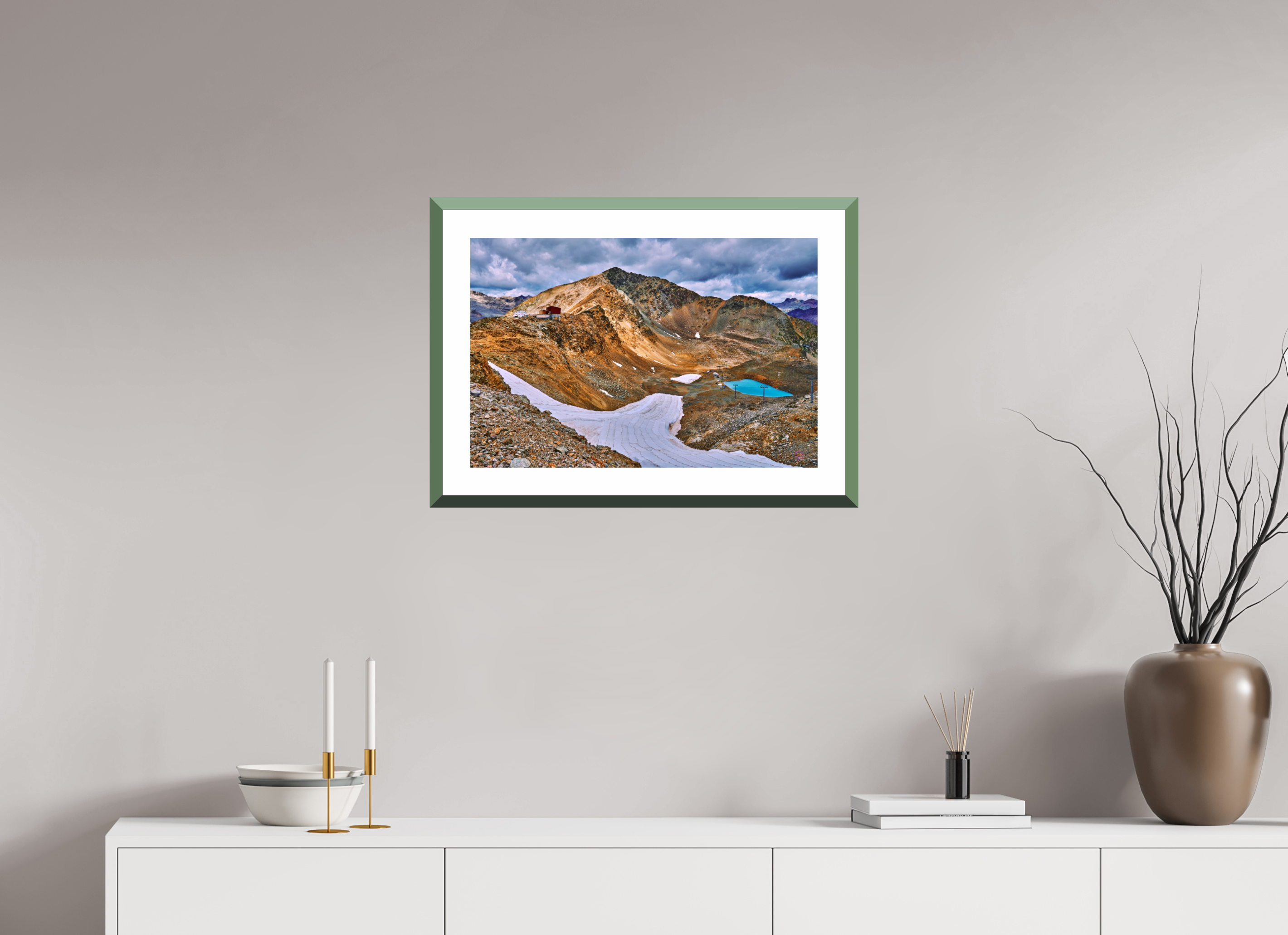 60 x 40 cm, Alu dibond, Rahmen grün, 5cm weissrand Diavolezza 5
