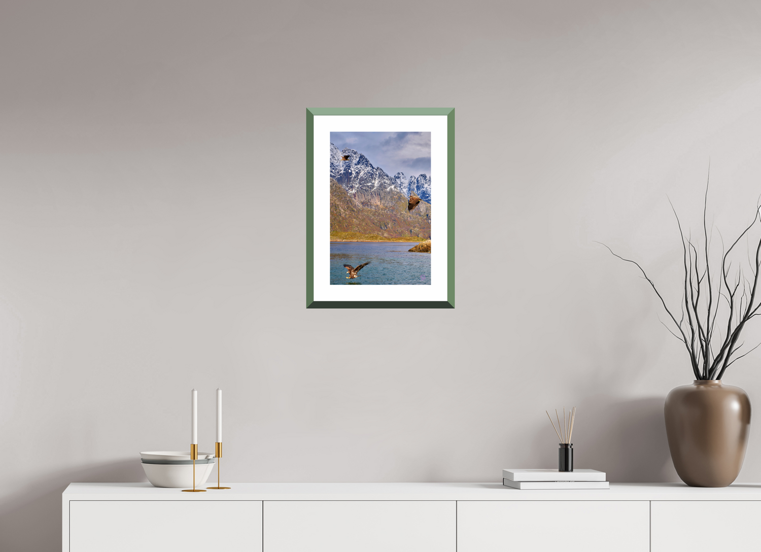 30 x 45 cm, Alu dibond, Rahmen grün, 5cm weissrand Sea Eagle 5