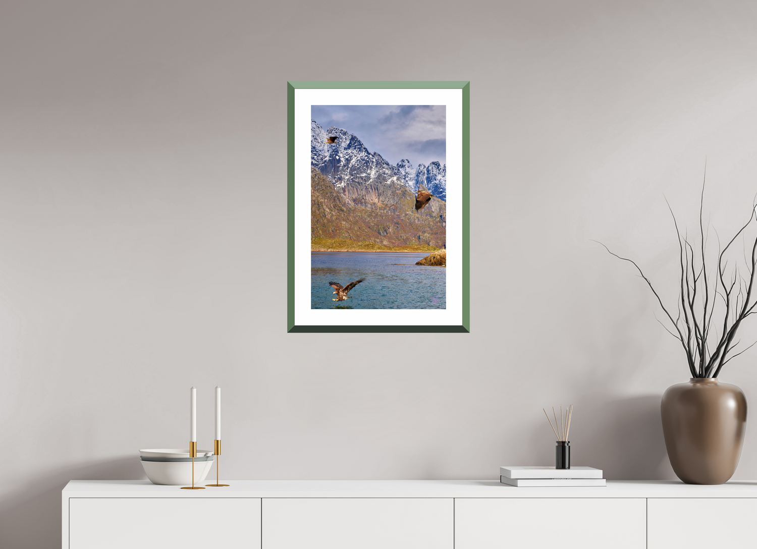 40 x 60 cm, Alu dibond, Rahmen grün, 5cm weissrand Sea Eagle 5