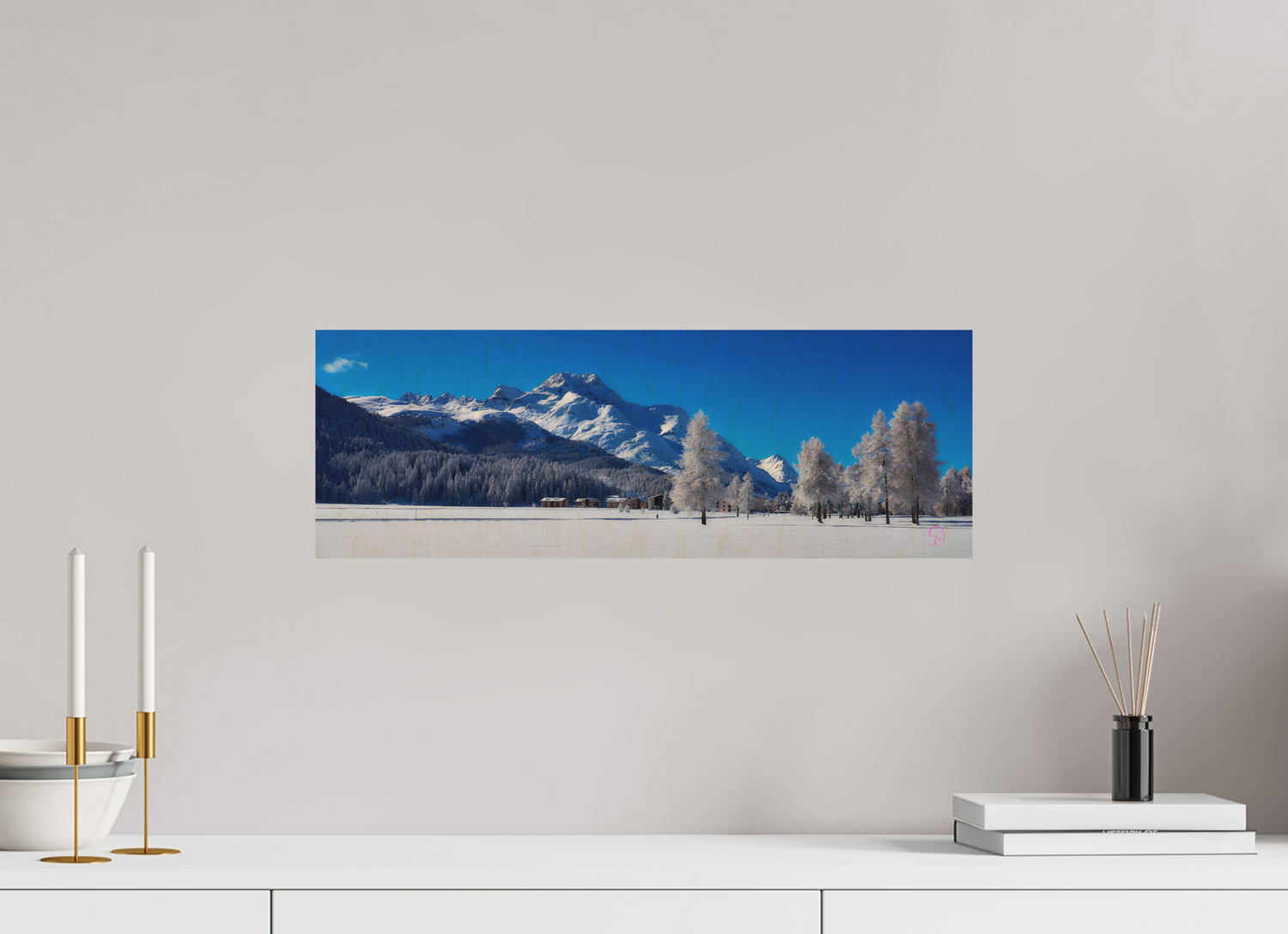 57.5 x 20 cm, Druck auf Holz Sils Panorama 33