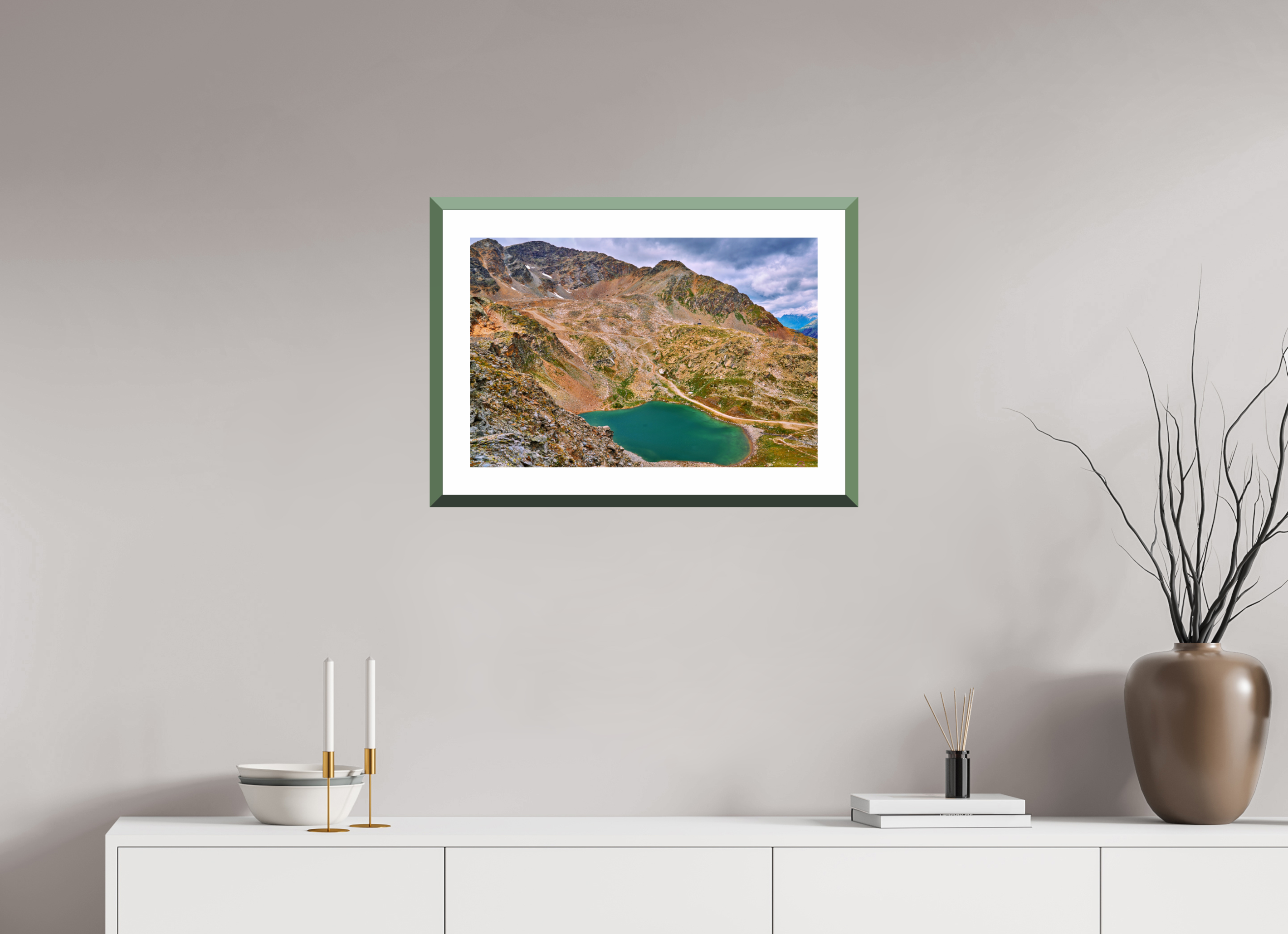 60 x 40 cm, Alu dibond, Rahmen grün, 5cm weissrand Diavolezza 8