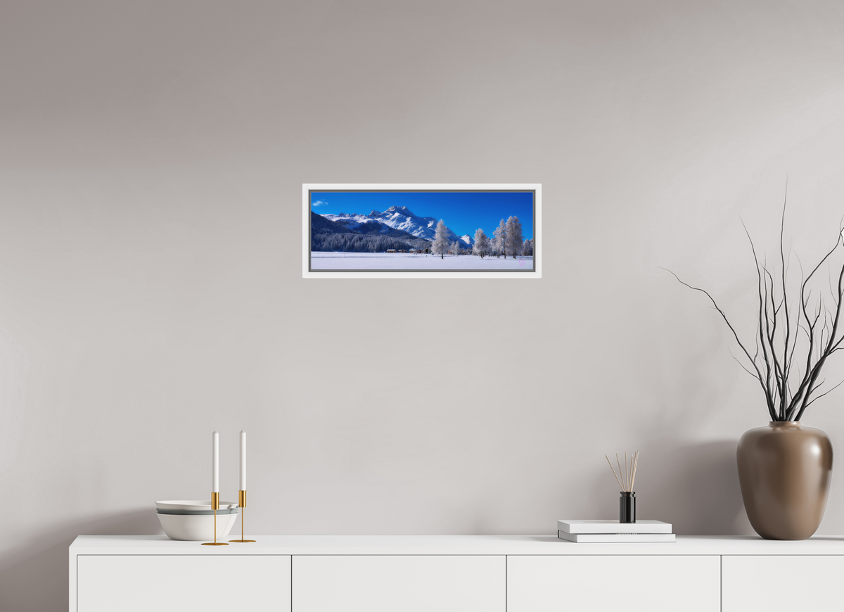 57.5 x 20 cm, Pigmentdruck,Acryl,Schattenrahmen weiss Sils Panorama 33