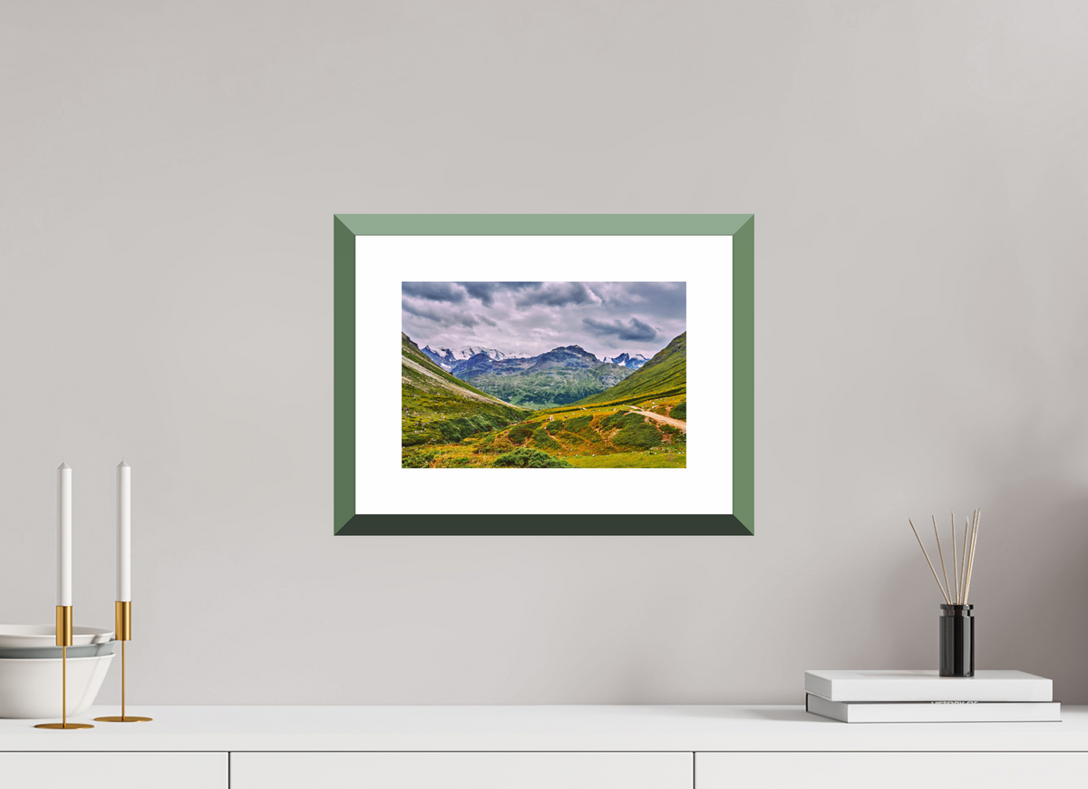 30 x 20 cm, Alu dibond, Rahmen grün, 5cm weissrand Diavolezza 2