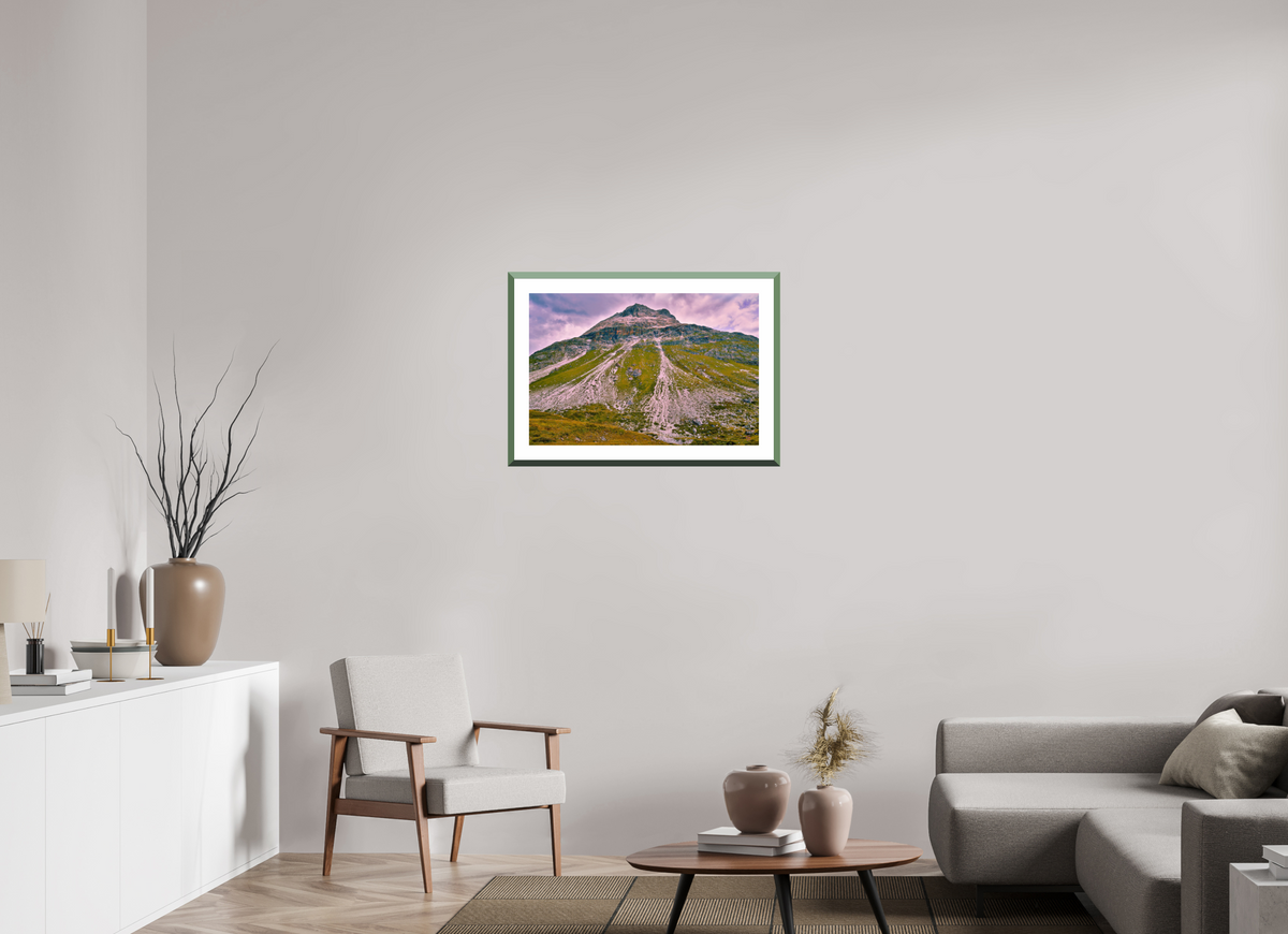 75 x 50 cm, Alu dibond, Rahmen grün, 5cm weissrand Diavolezza 1
