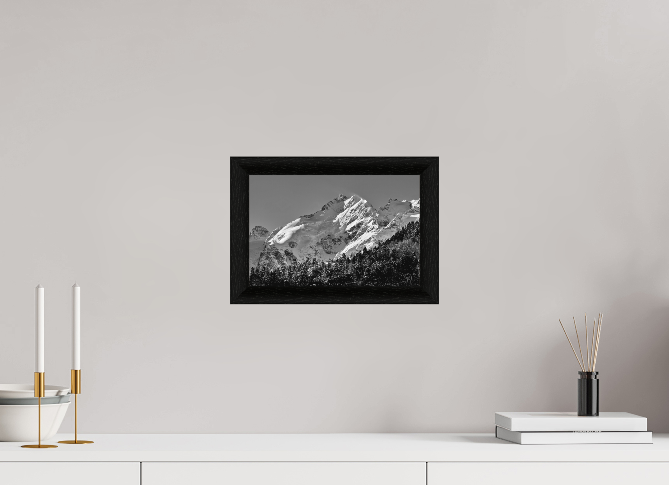 30 x 20 cm, BW Ebenholzrahmen schwarz Morteratsch 1