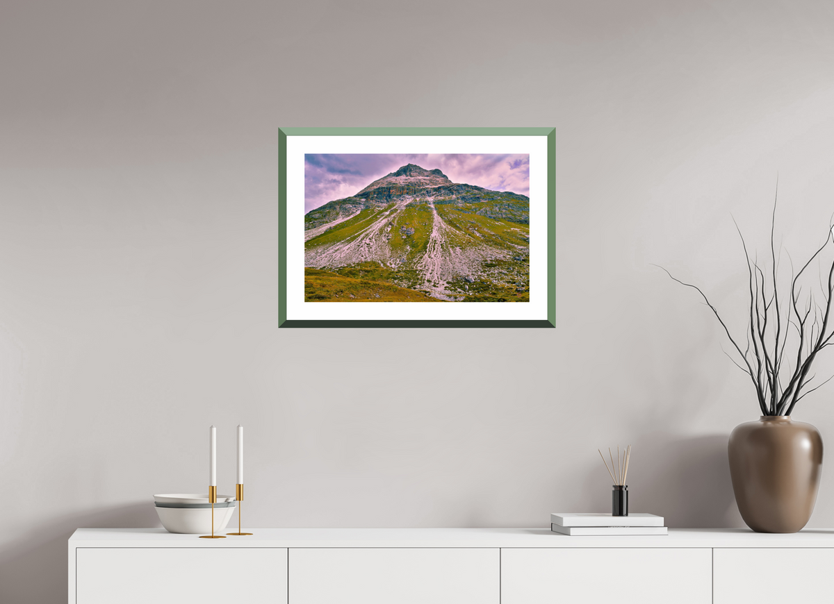 60 x 40 cm, Alu dibond, Rahmen grün, 5cm weissrand Diavolezza 1