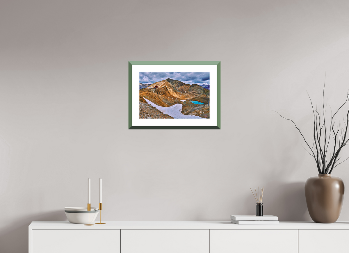 45 x 30 cm, Alu dibond, Rahmen grün, 5cm weissrand Diavolezza 5