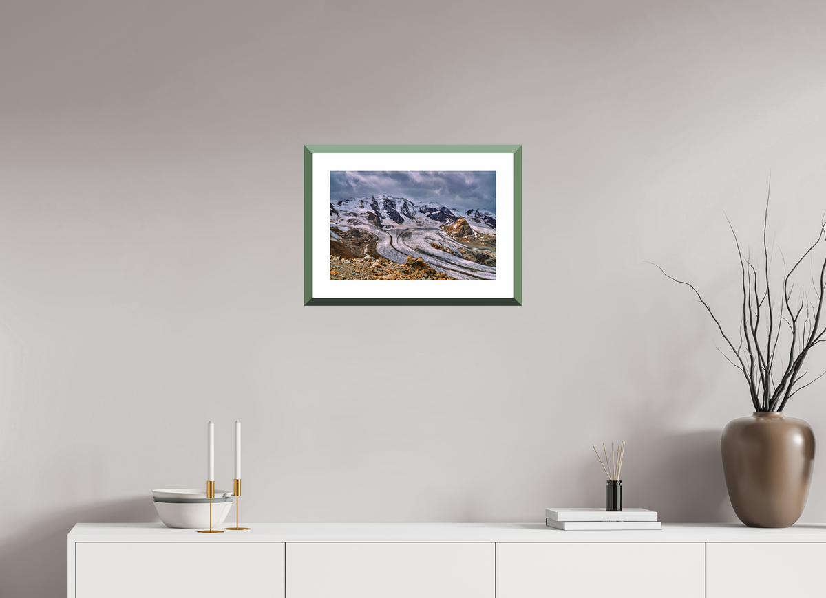 45 x 30 cm, Alu dibond, Rahmen grün, 5cm weissrand Diavolezza 4