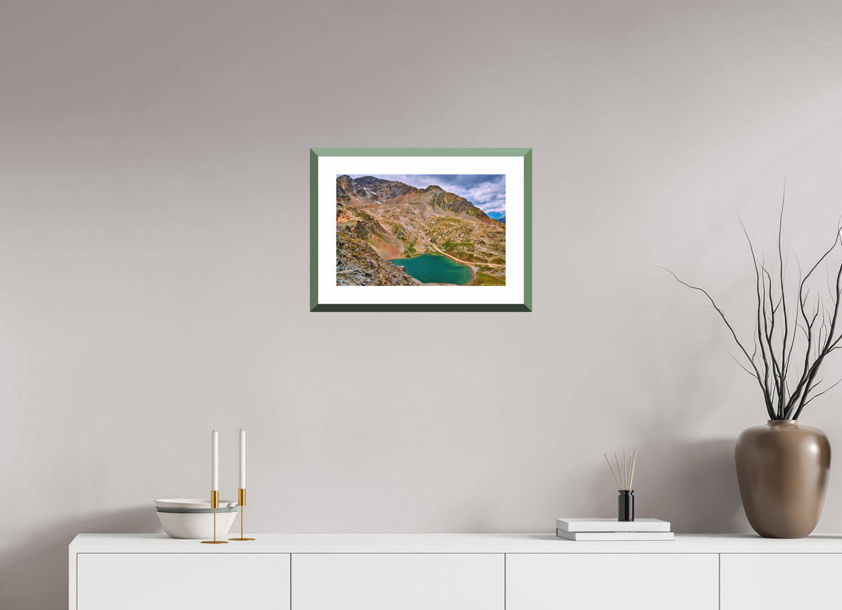 45 x 30 cm, Alu dibond, Rahmen grün, 5cm weissrand Diavolezza 8