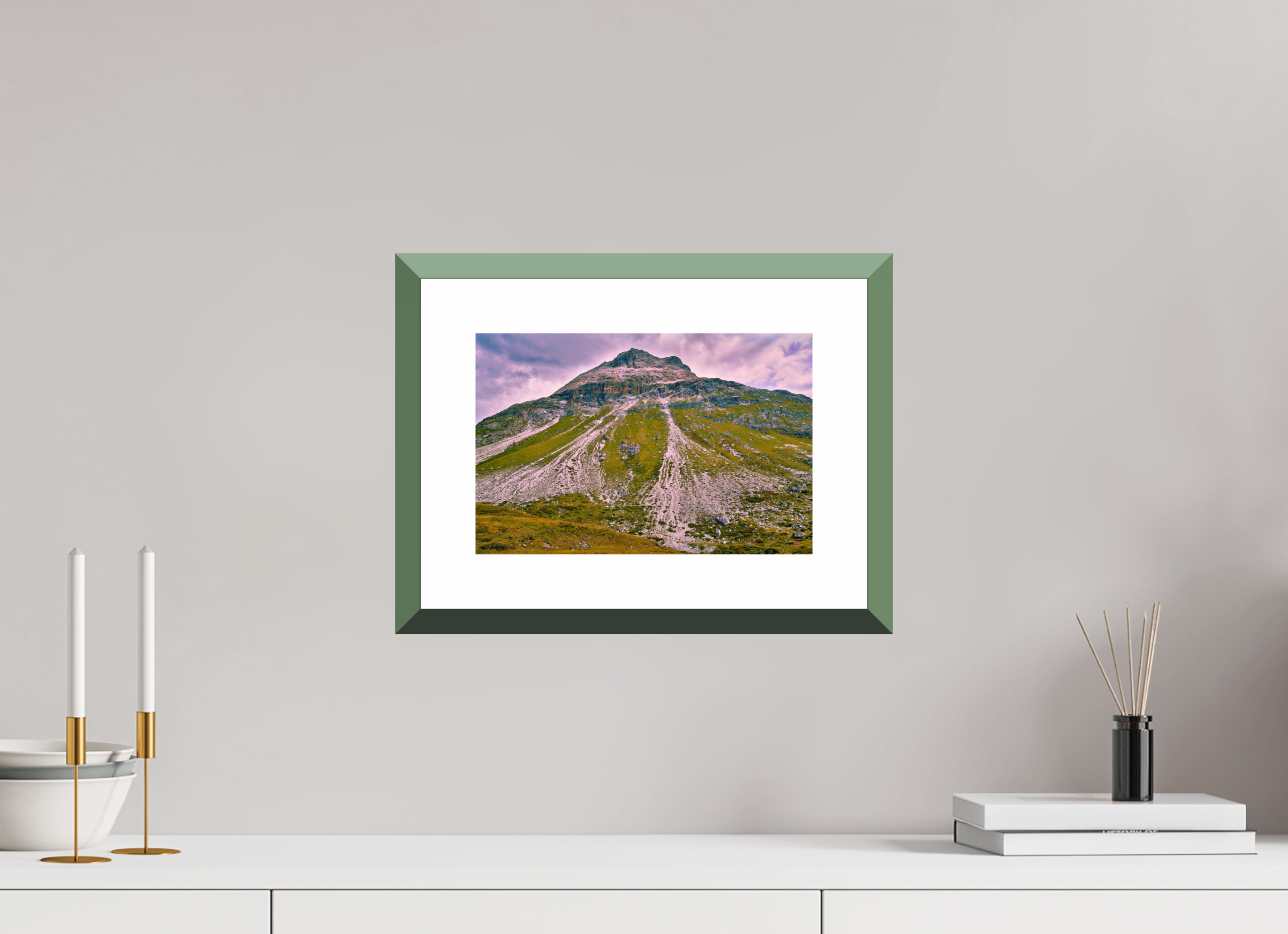 30 x 20 cm, Alu dibond, Rahmen grün, 5cm weissrand Diavolezza 1