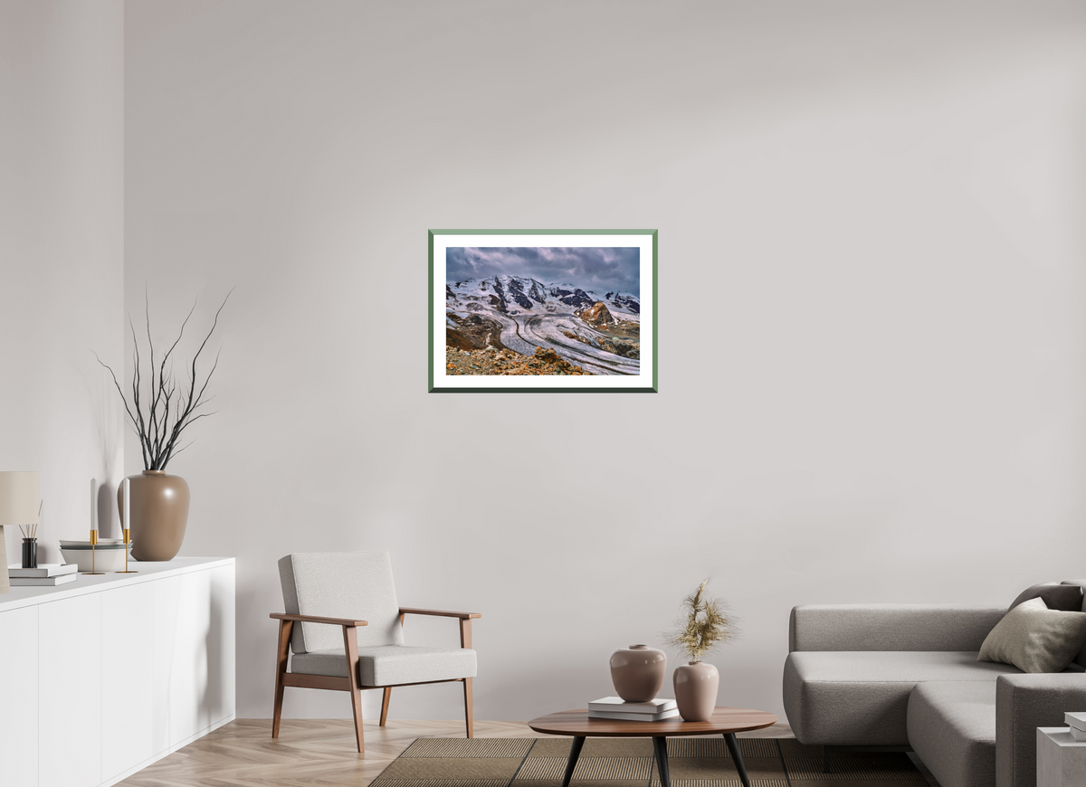 75 x 50 cm, Alu dibond, Rahmen grün, 5cm weissrand Diavolezza 4