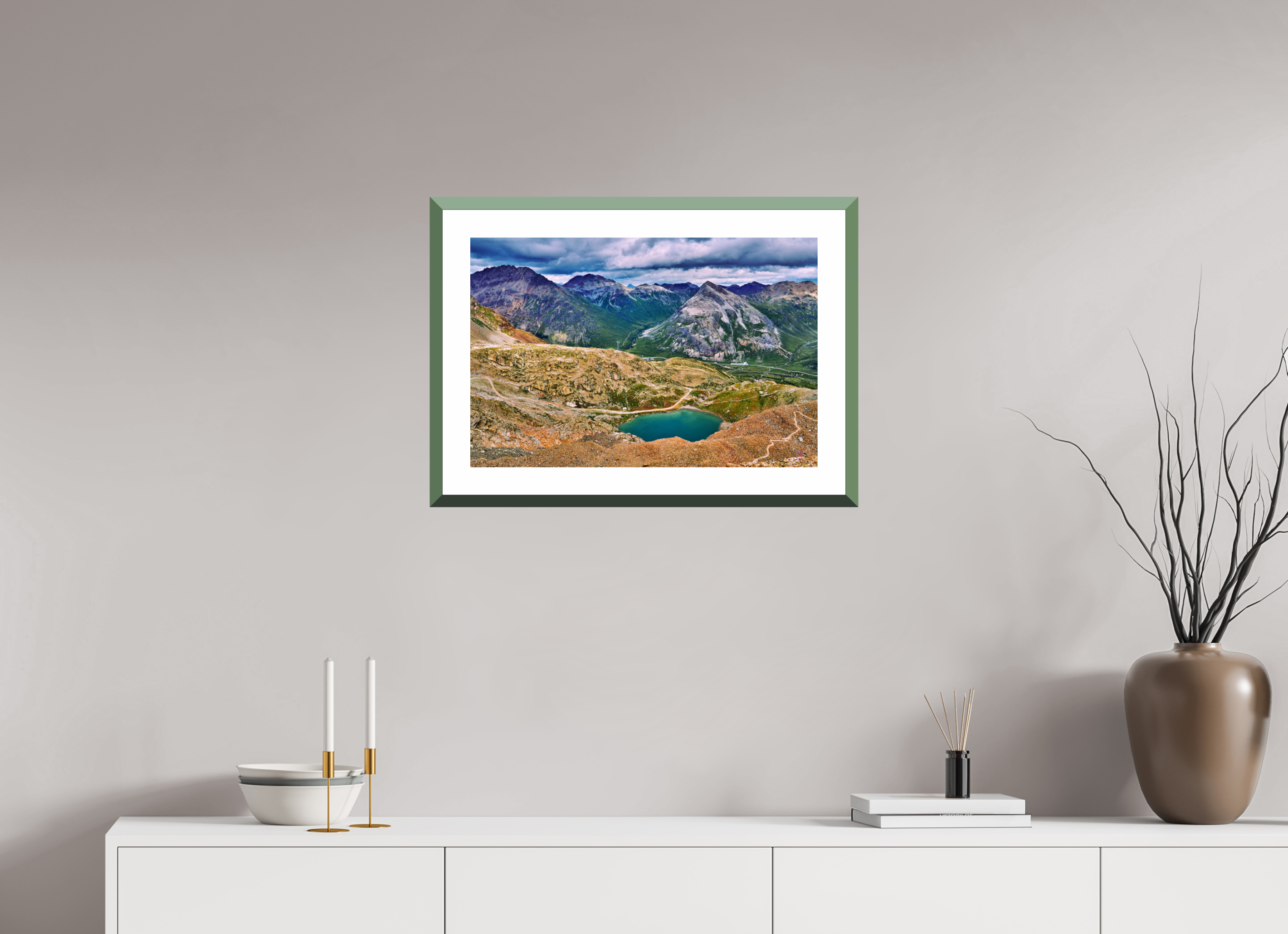 60 x 40 cm, Alu dibond, Rahmen grün, 5cm weissrand Diavolezza 6
