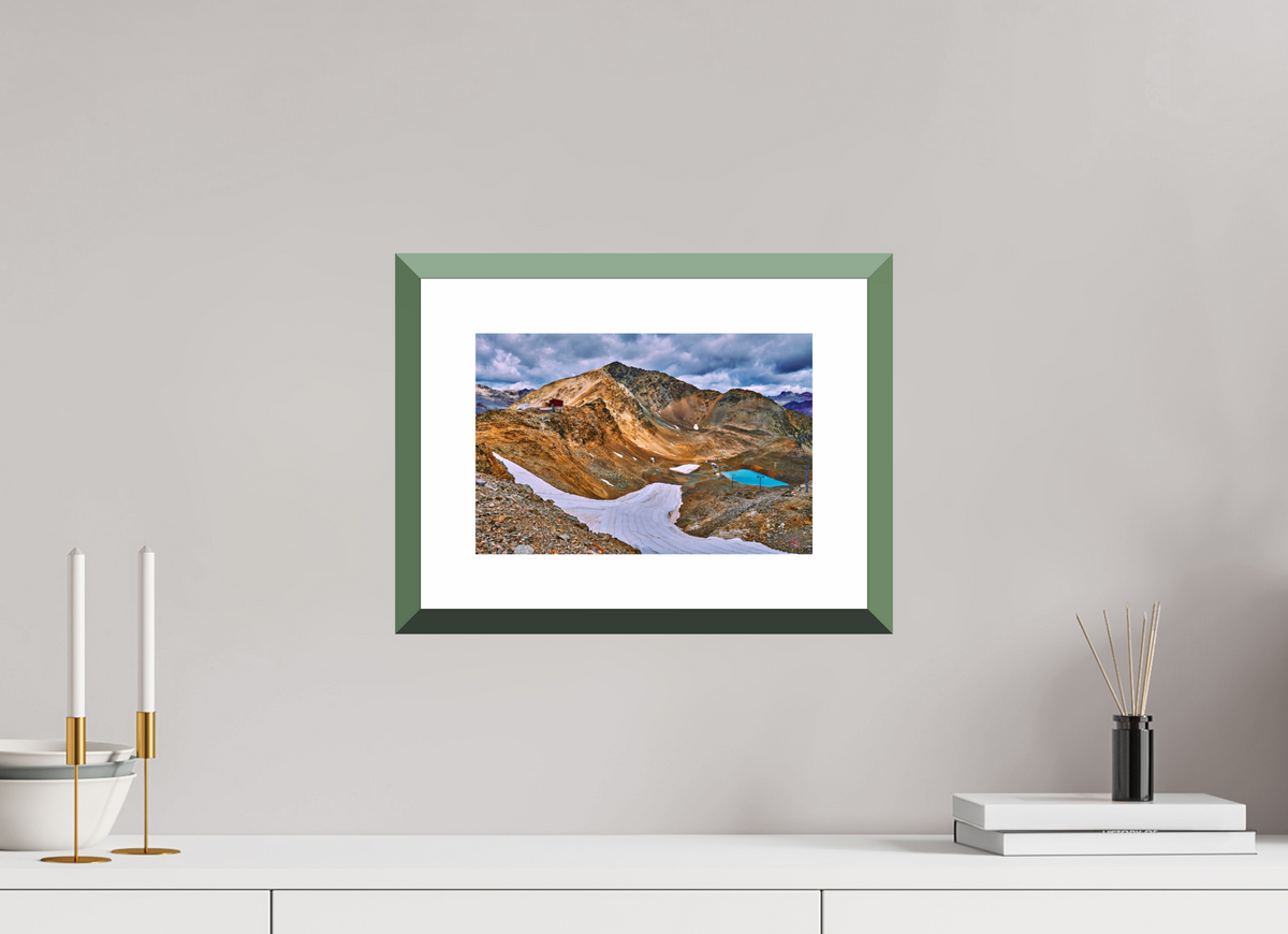 30 x 20 cm, Alu dibond, Rahmen grün, 5cm weissrand Diavolezza 5