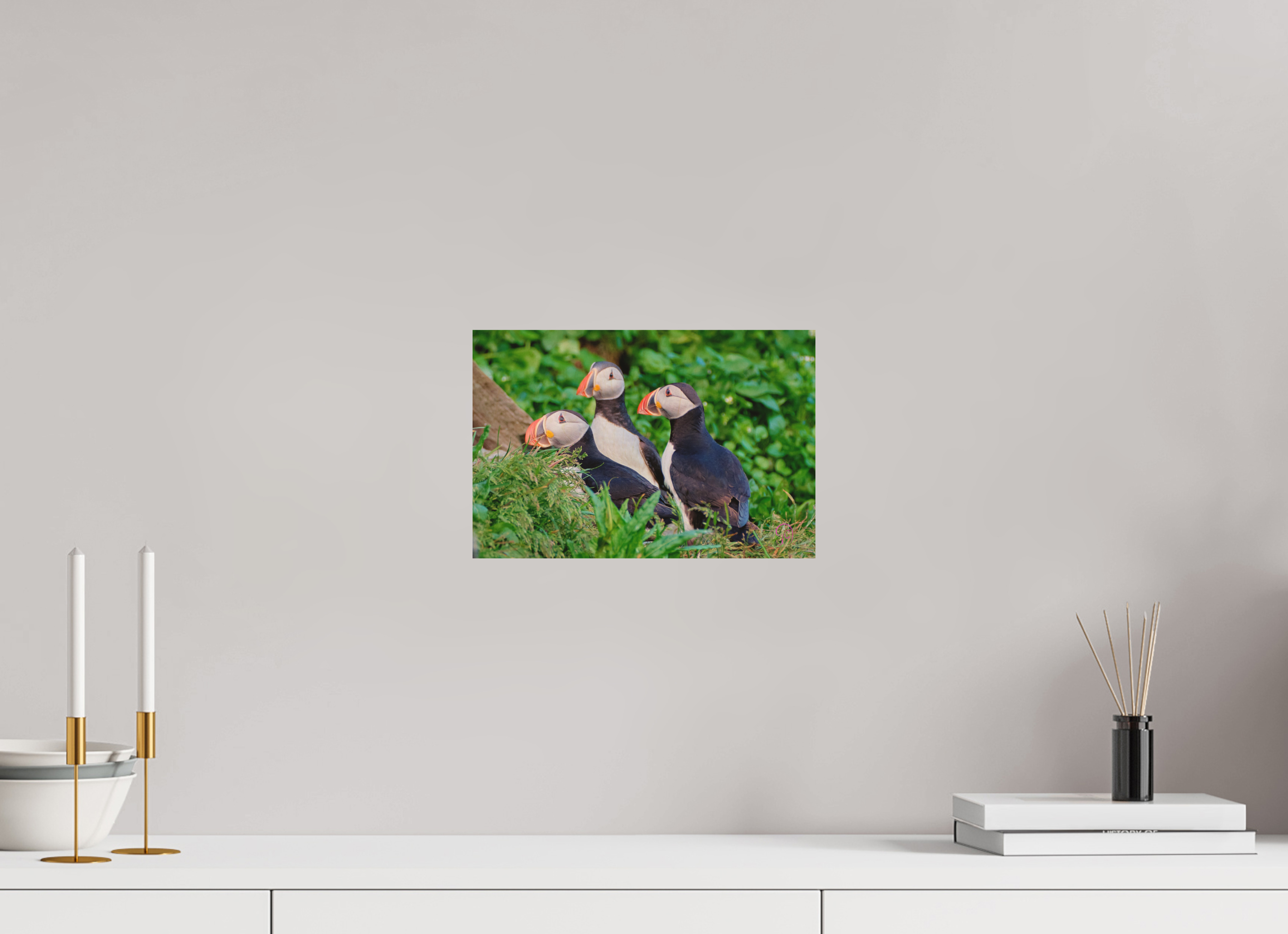 30 x 20 cm, Druck auf Holz Puffins 3
